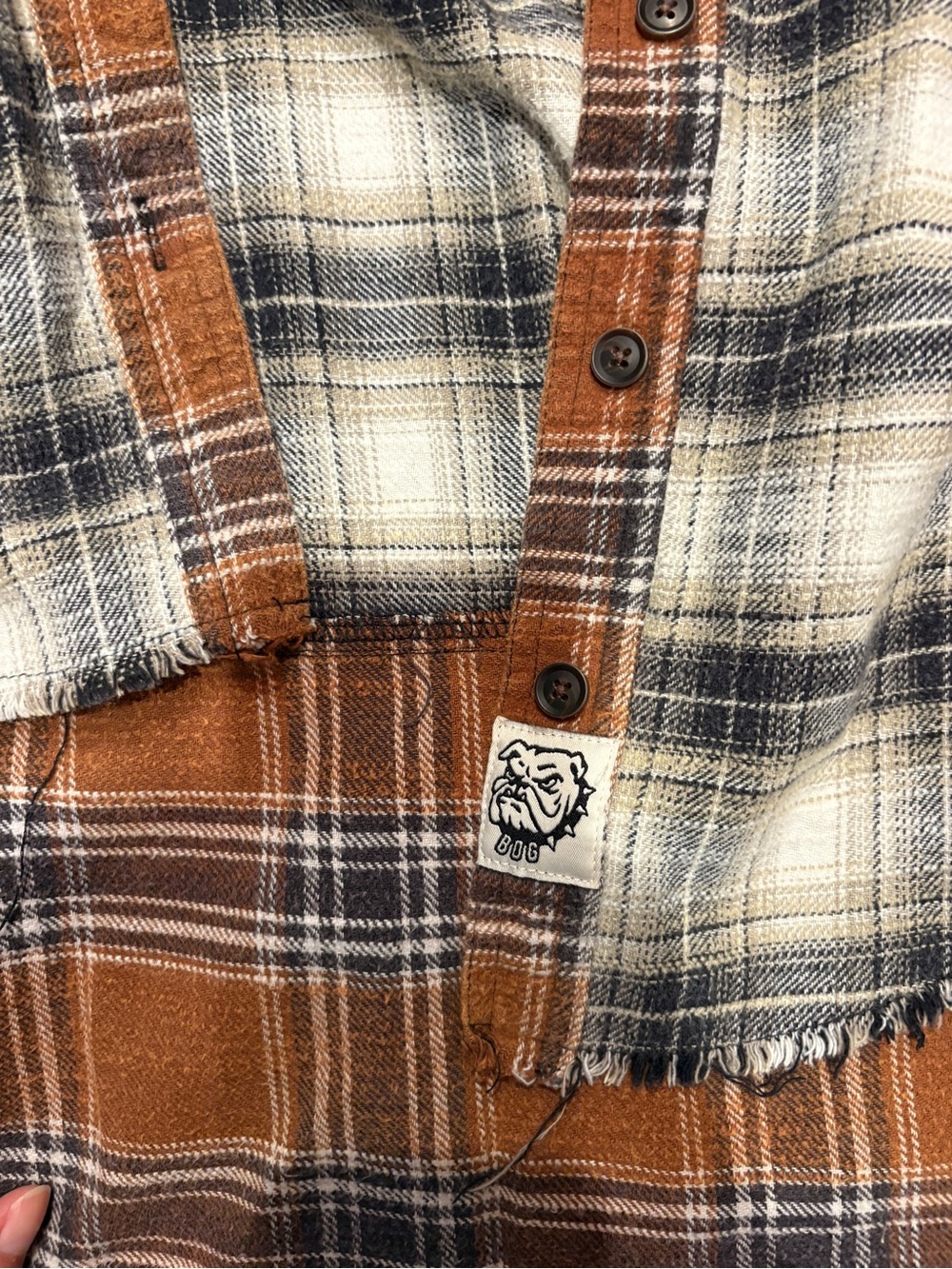 BDG Patchwork Plaid Flannel Jacket — Brown, Cream, Green - Picture 3 of 6